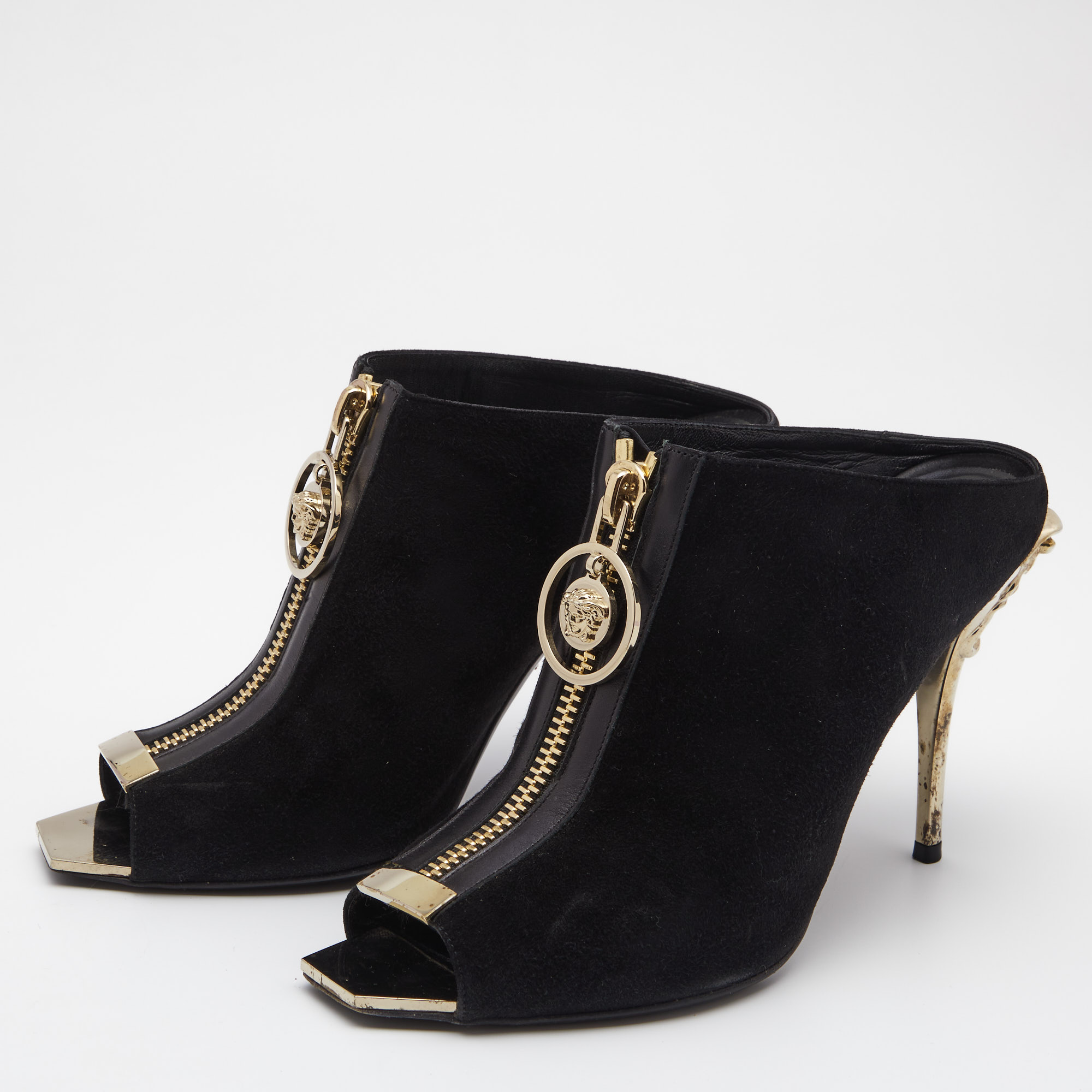 

Versace Black Suede Medusa Zip Mule Sandals Size