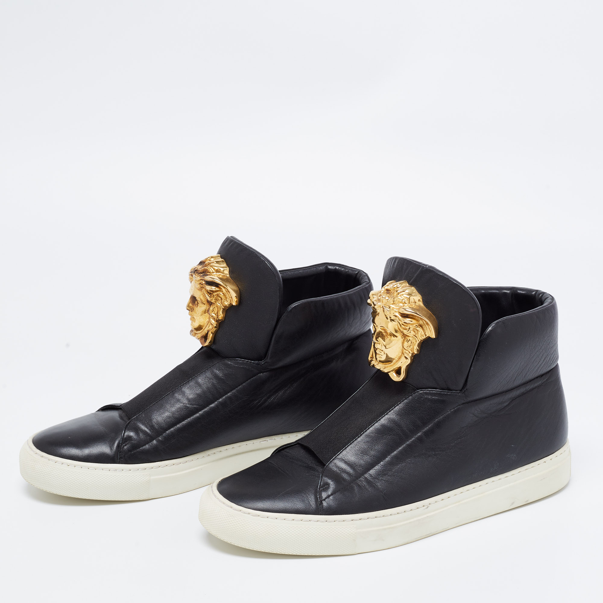 

Versace Black Leather Medusa Palazzo Slip On High Top Sneakers Size