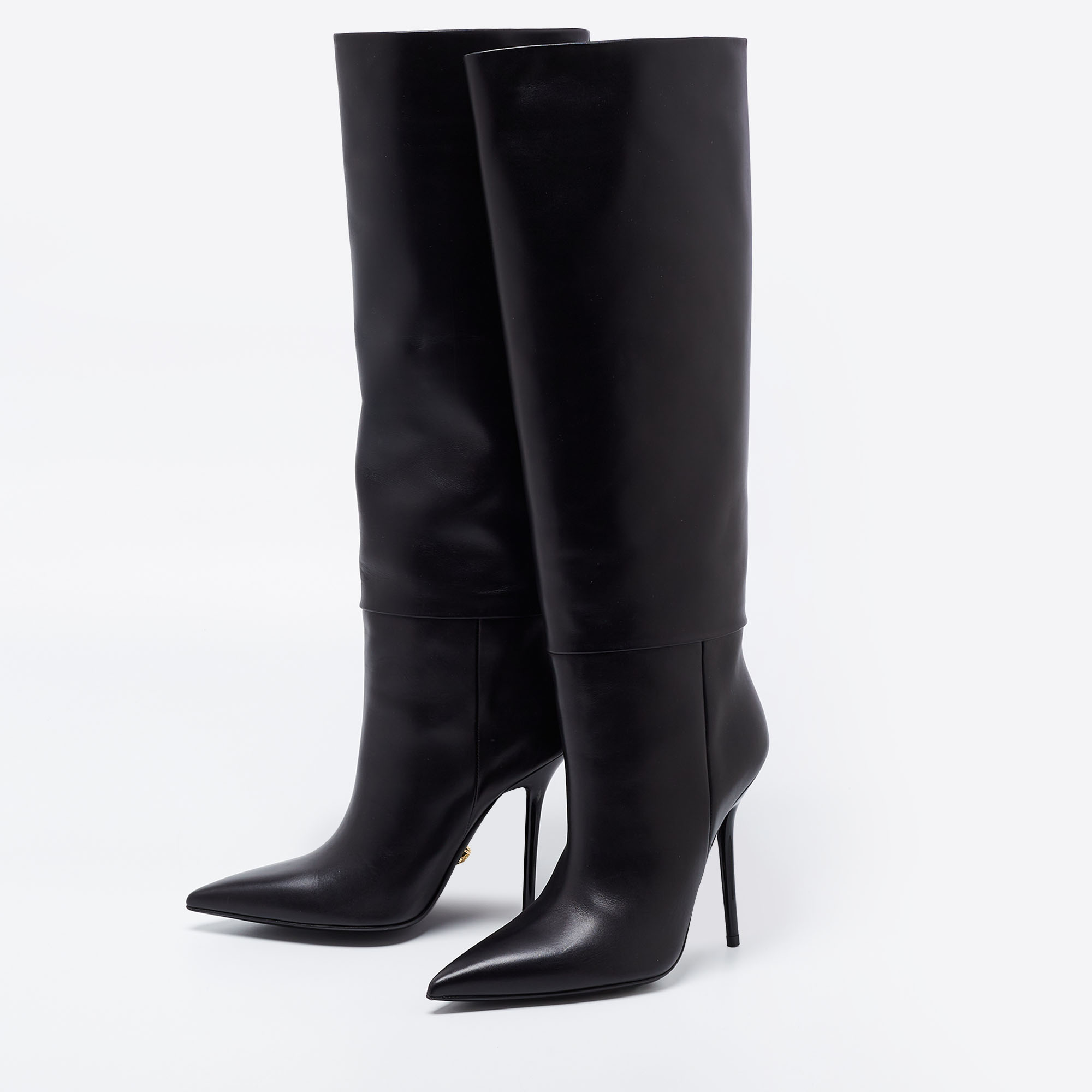 

Versace Black Leather Knee Length Boots Size