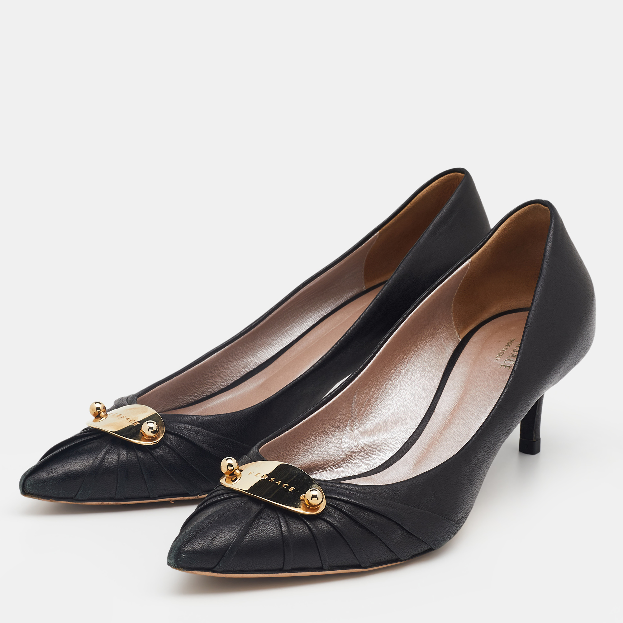 

Versace Black Leather Pointed Toe Pumps Size