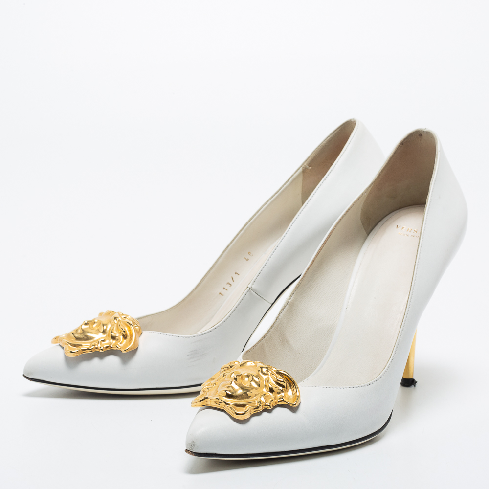 

Versace White Leather Palazzo Pointed Toe Pumps Size