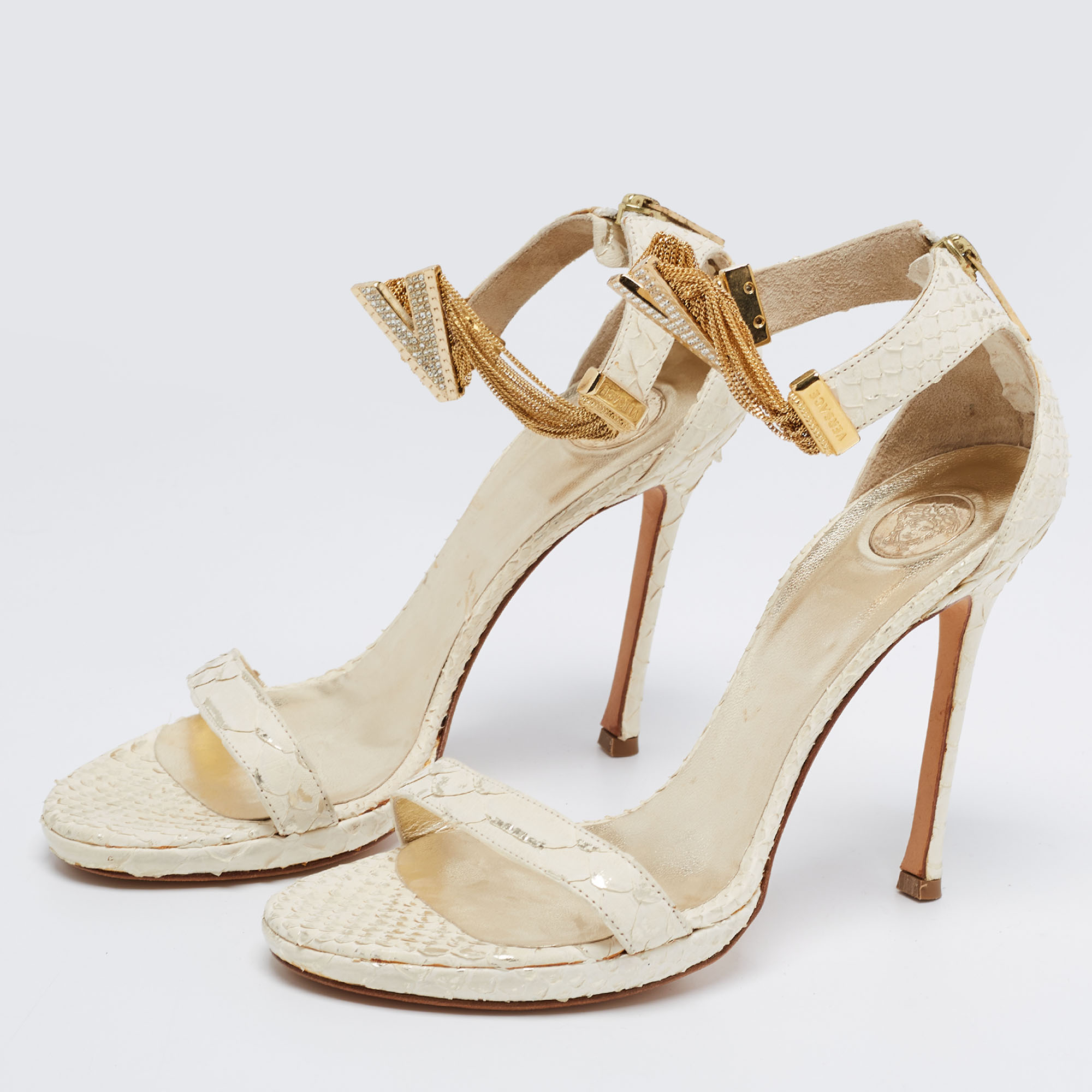 

Versace White Python Leather Ankle Strap Sandals Size