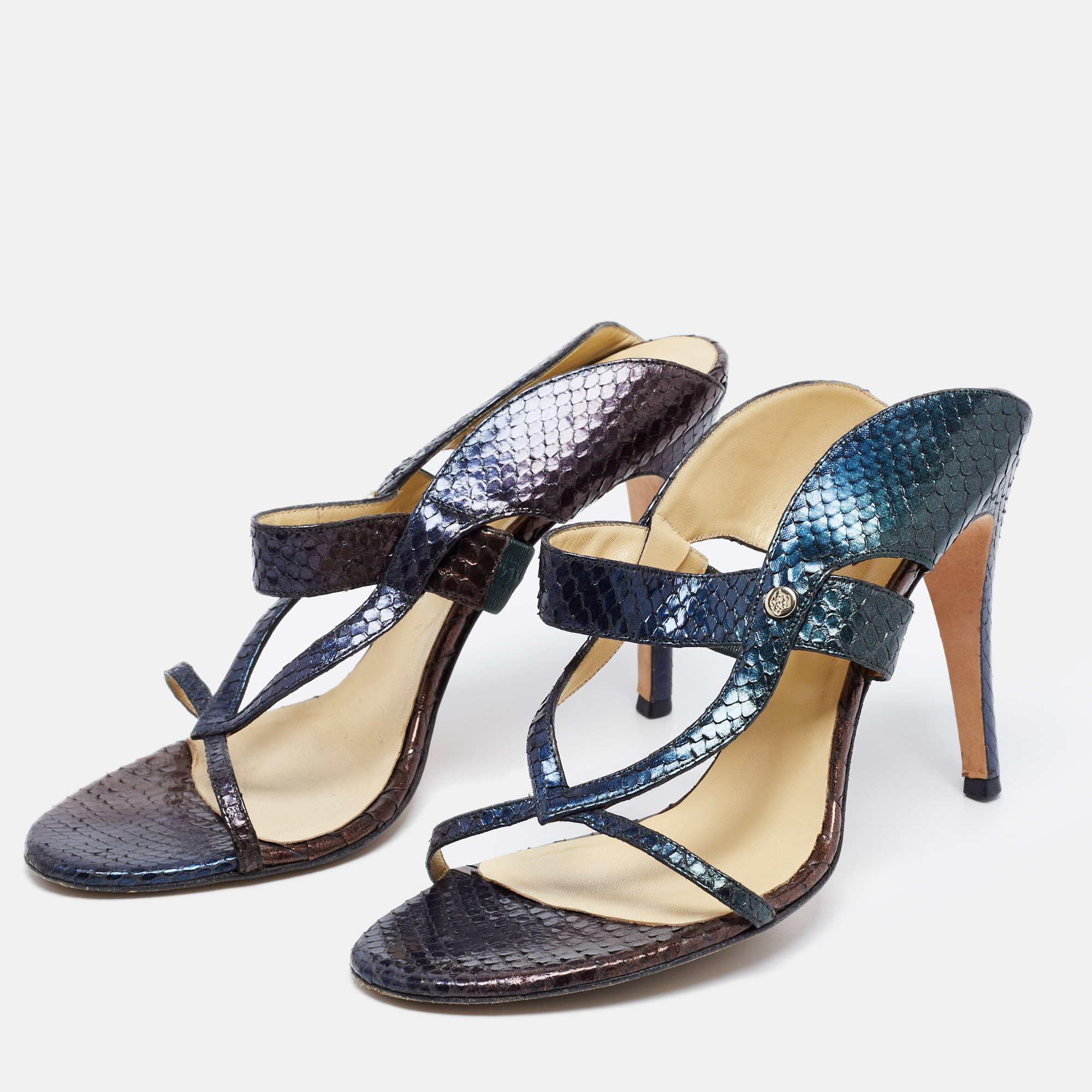 

Versace Metallic Tricolor Python Leather Slide Sandals Size