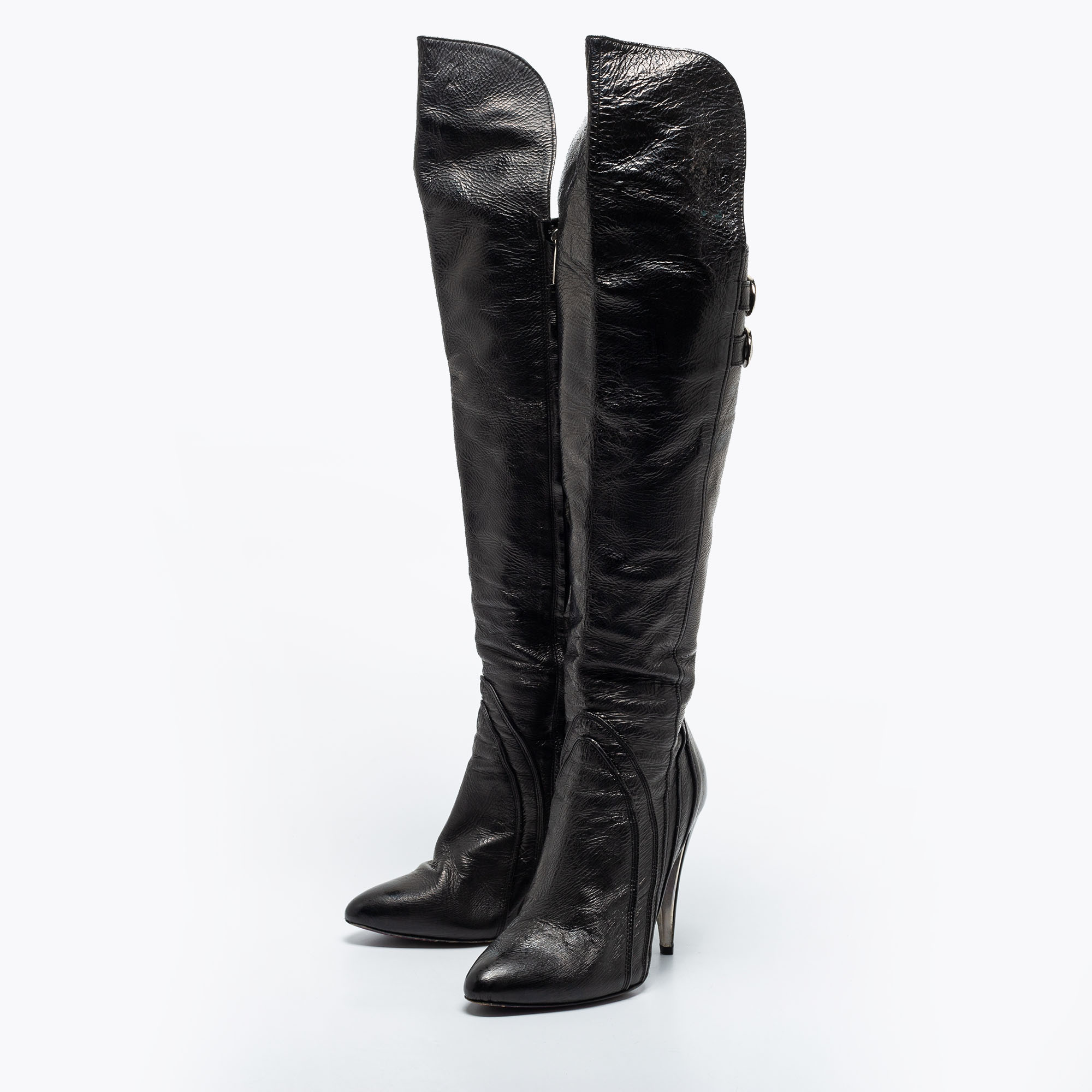 

Versace Black Leather Knee Length Boots Size