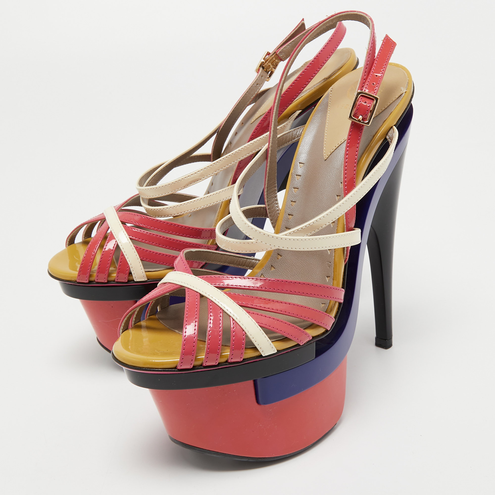 

Versace Multicolor Patent Leather Platform Sandals Size