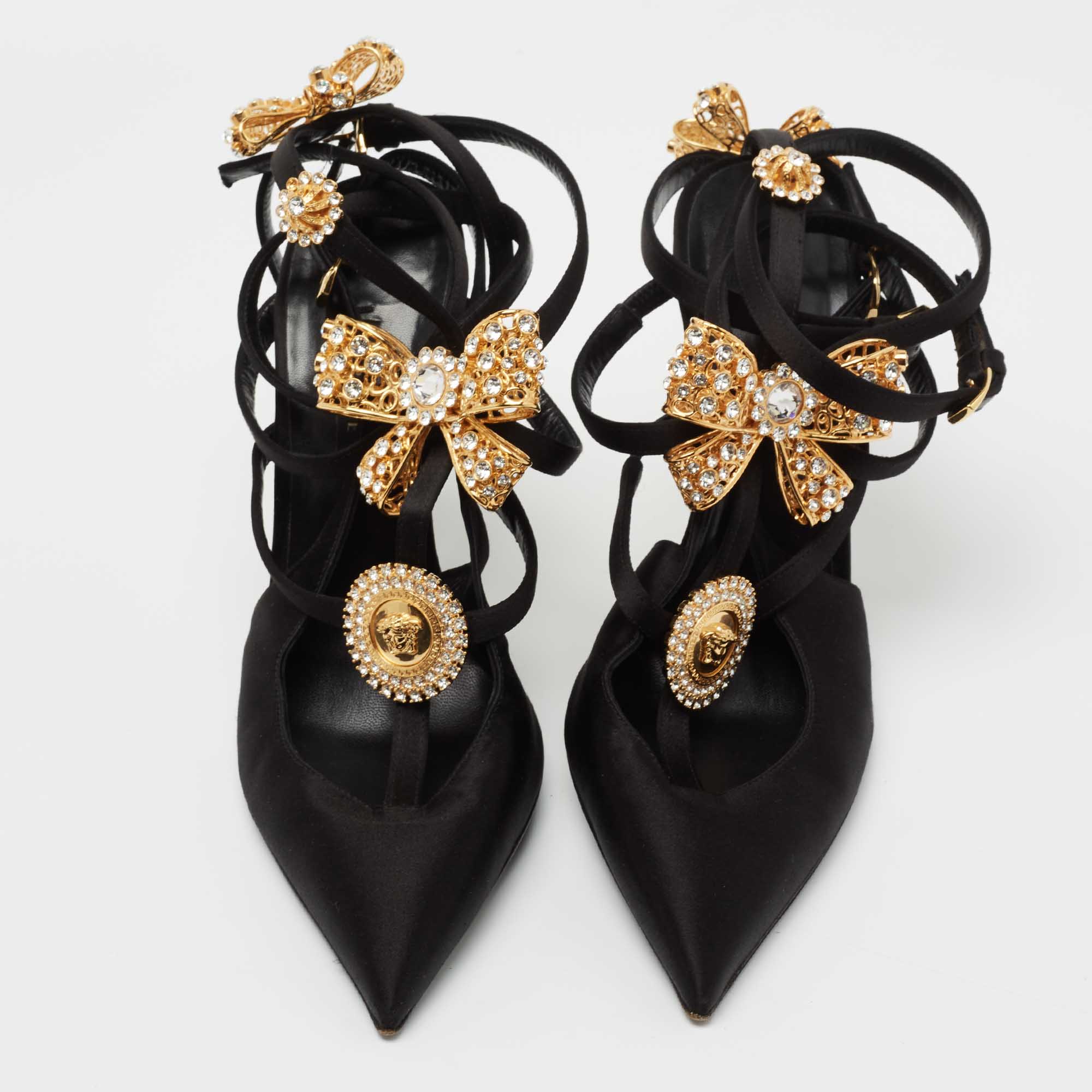 Versace Black Satin V-Bow Cage Sandals Size 40 Versace | TLC