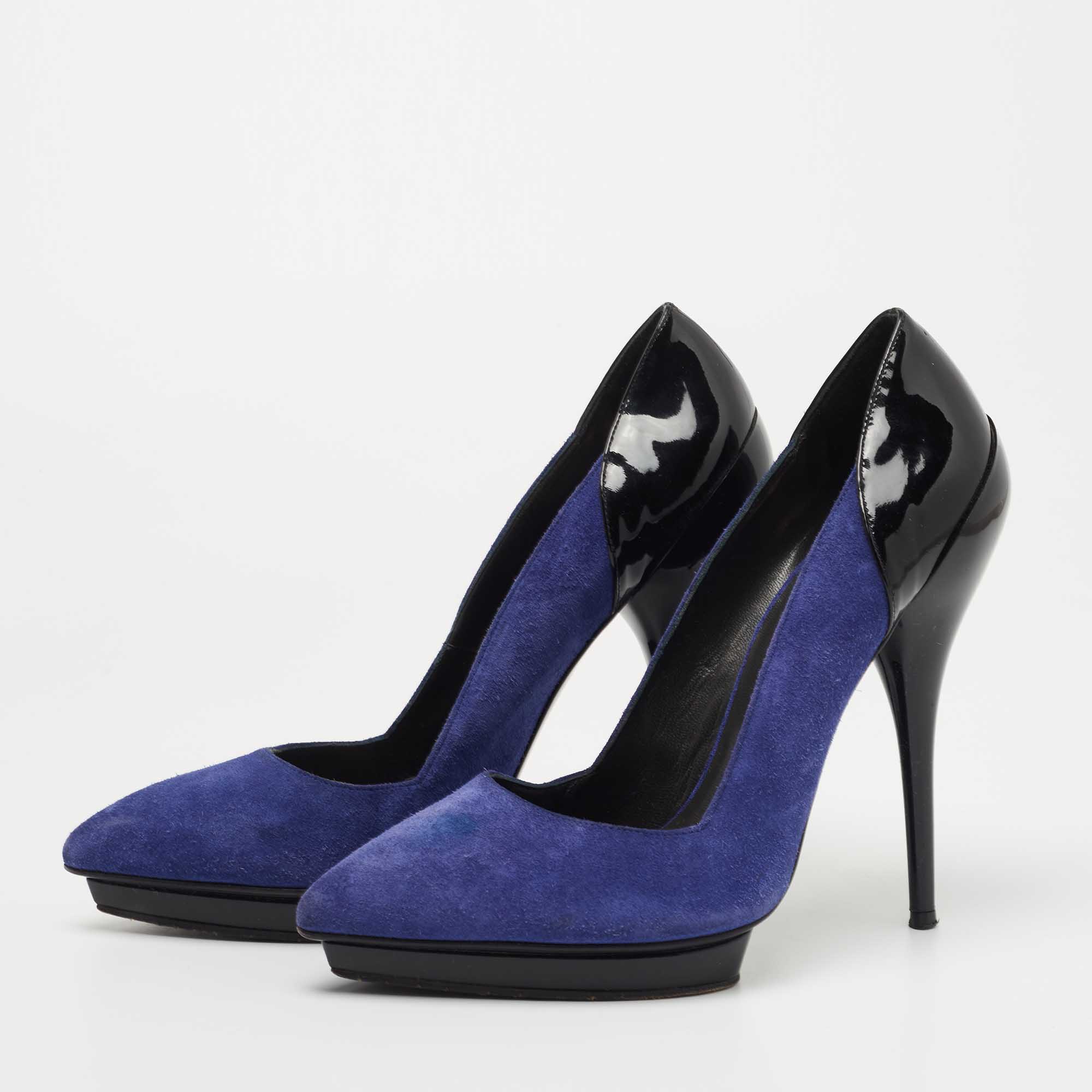 

Versace Blue/Black Suede and Patent Leather Platform Pumps Size