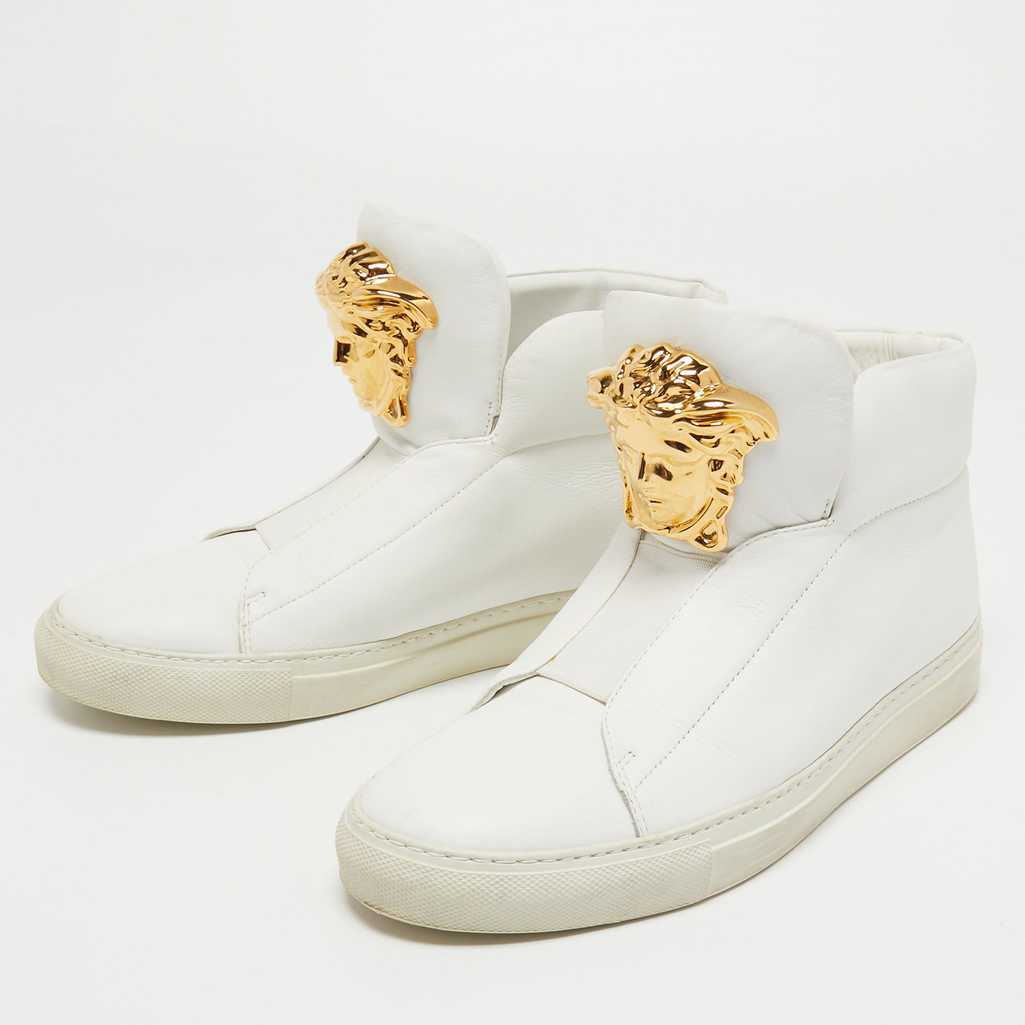 

Versace White Leather Medusa High Top Sneakers Size