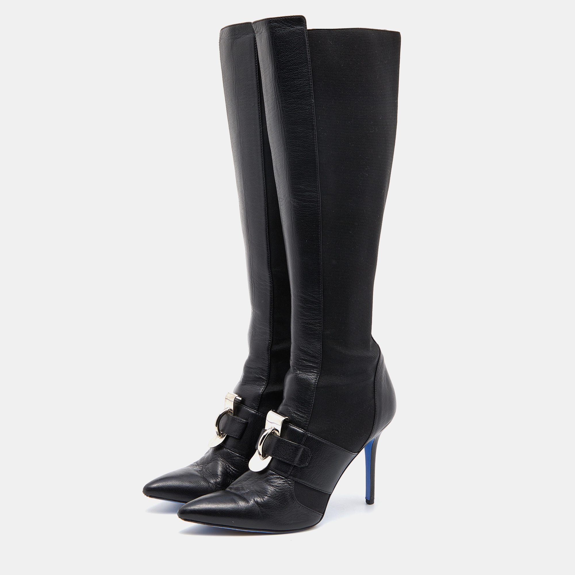 

Versace Black Stretch Fabric and Leather Knee Length Boots Size