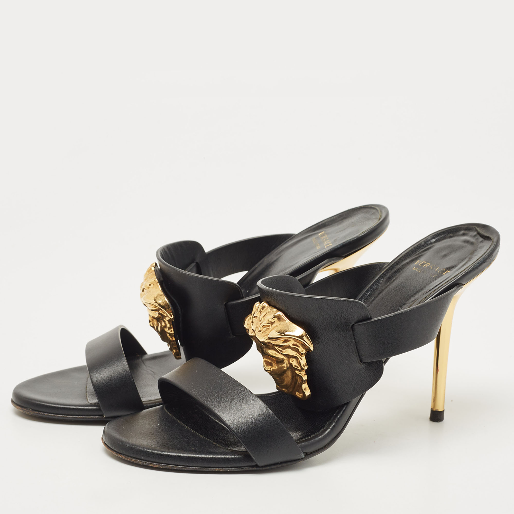 

Versace Black Leather Medusa Slide Sandals Size