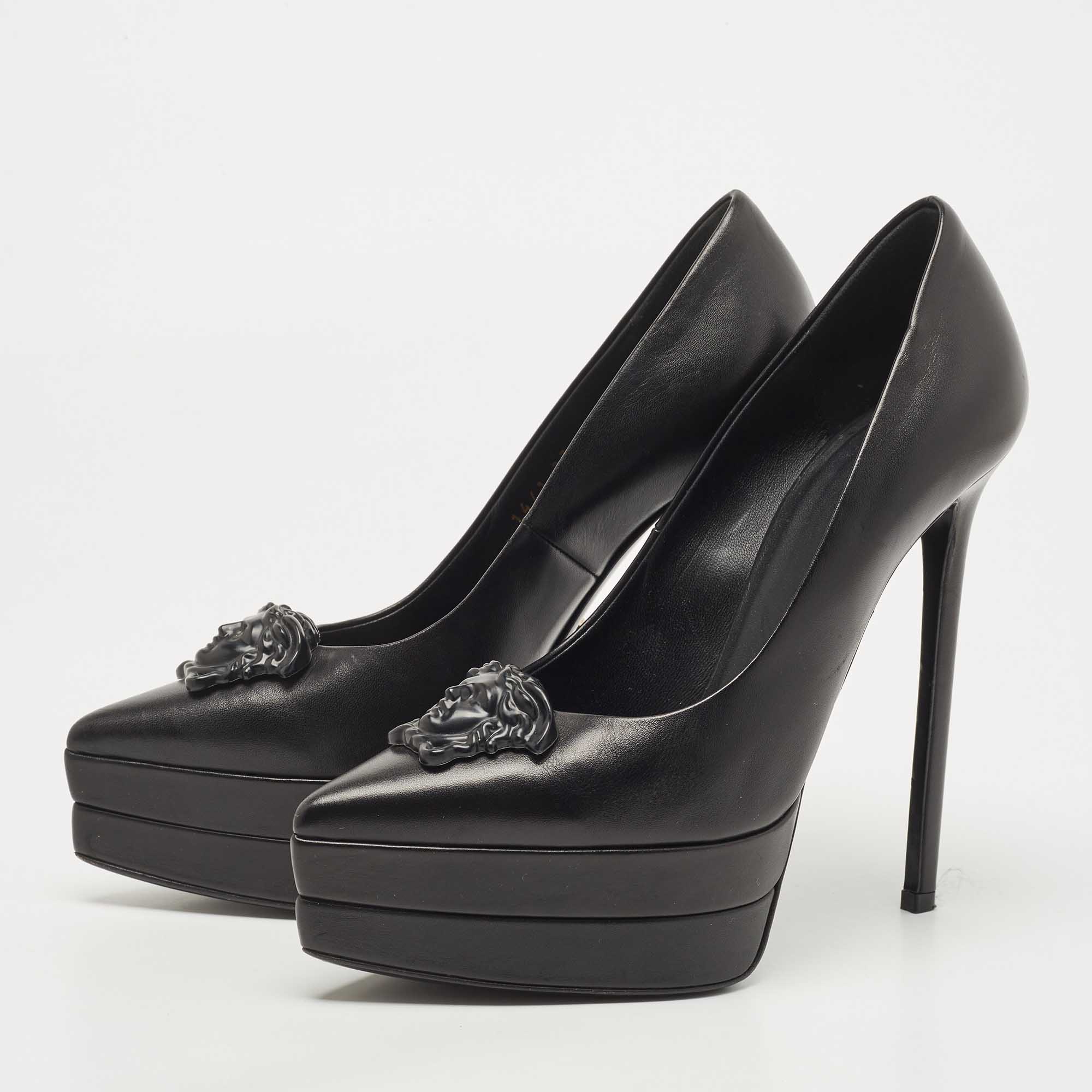 

Versace Black Leather with Black Medusa Head Palazzo Platform Pump Size