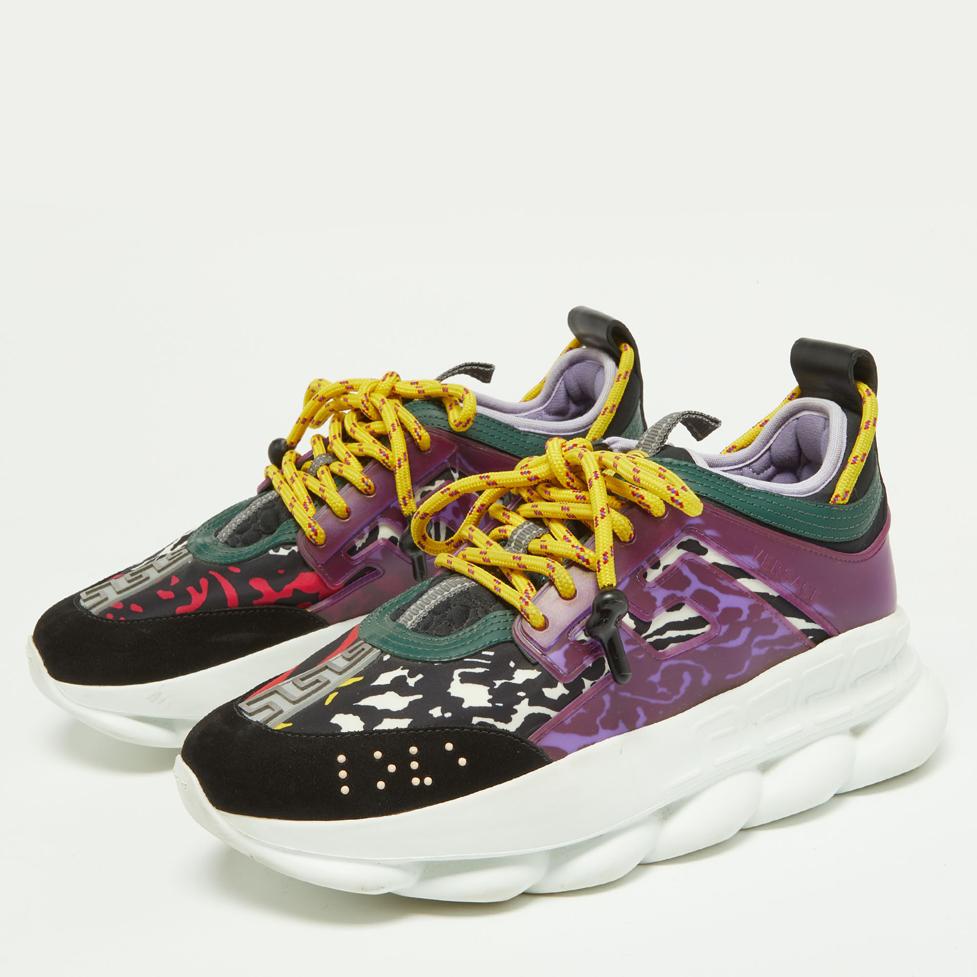 

Versace Multicolor Leather and Printed Nylon Chain Reaction Sneakers Size