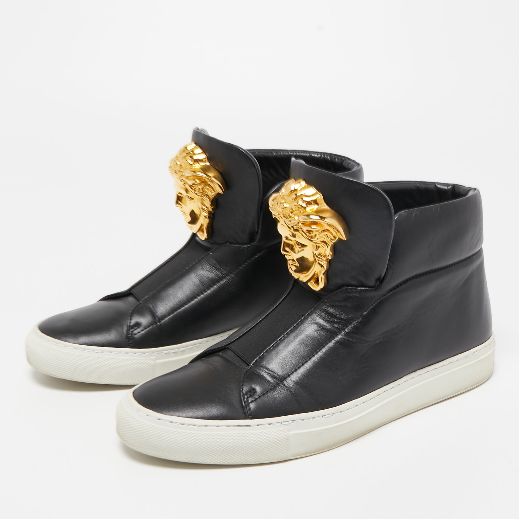 

Versace Black Leather Palazzo High Top Sneakers Size