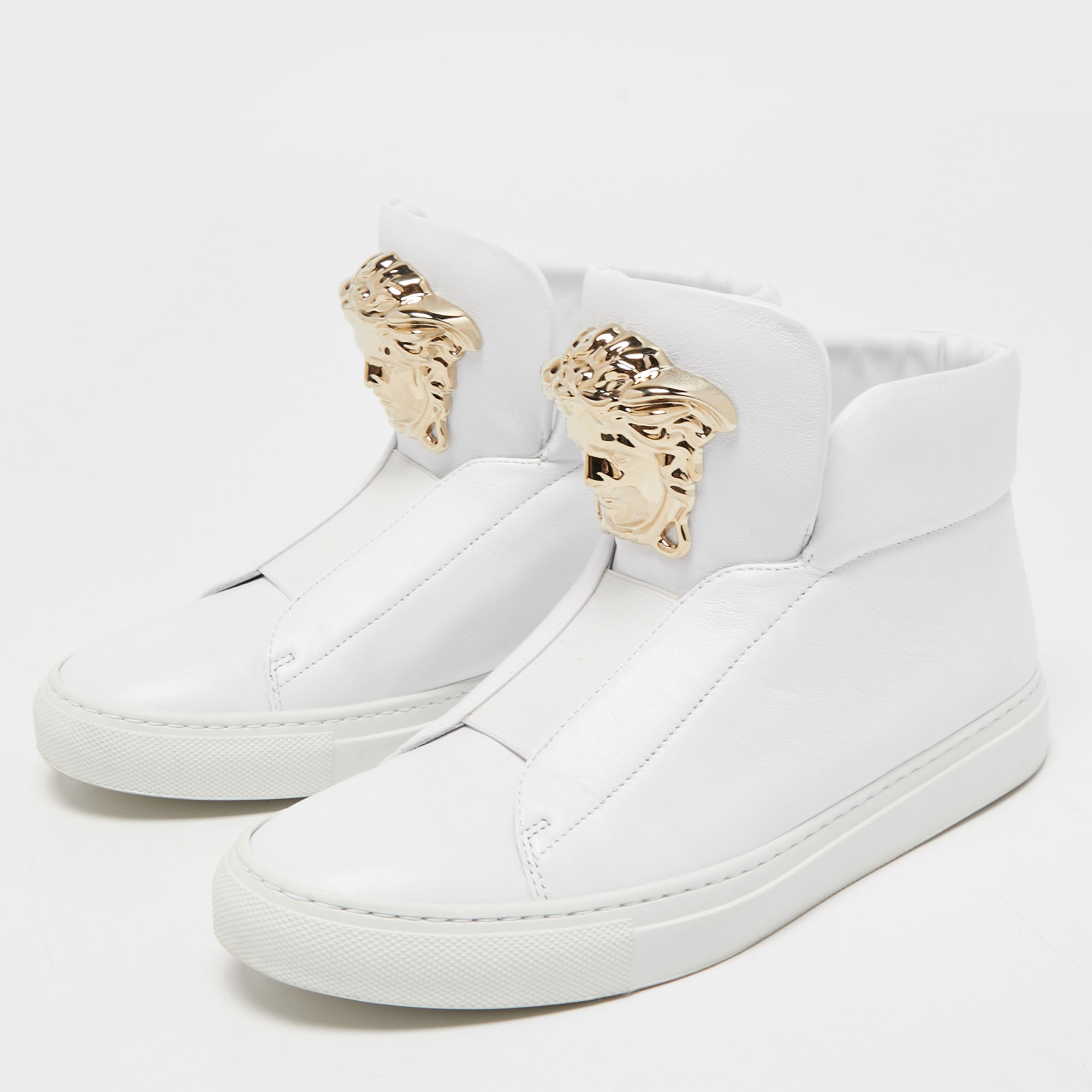 

Versace White Leather Palazzo High Top Sneakers Size