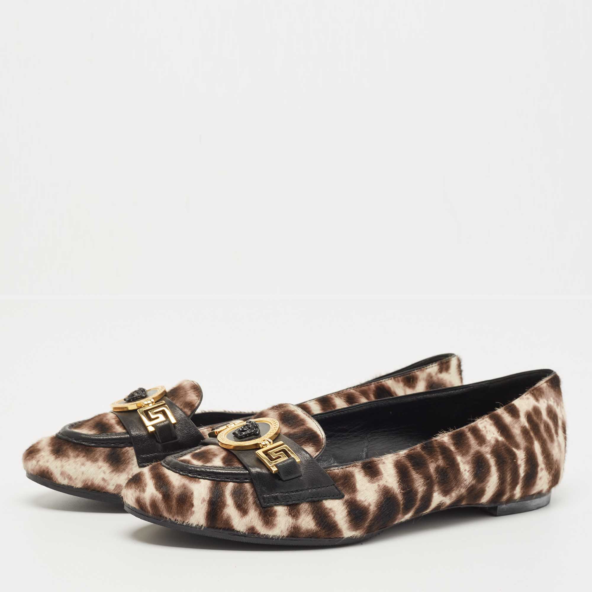 

Versace Brown Leopard Print Calf Hair Medusa Ballet Flats Size