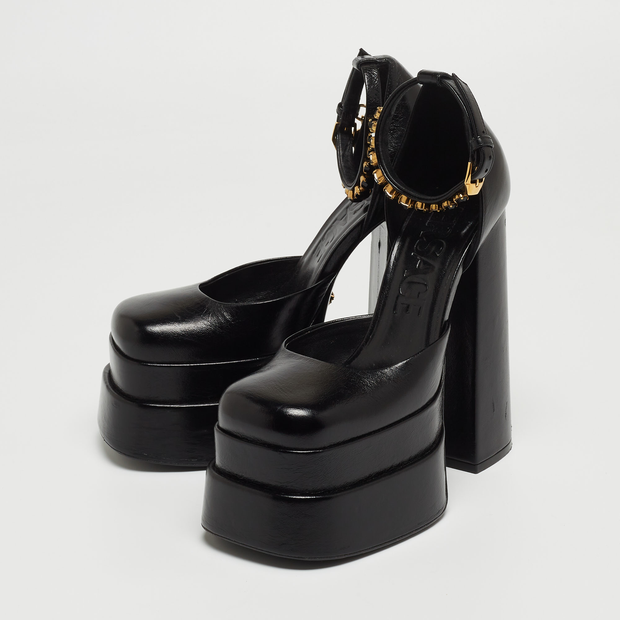 

Versace Black Leather Medusa Aevitas Platform Pumps Size