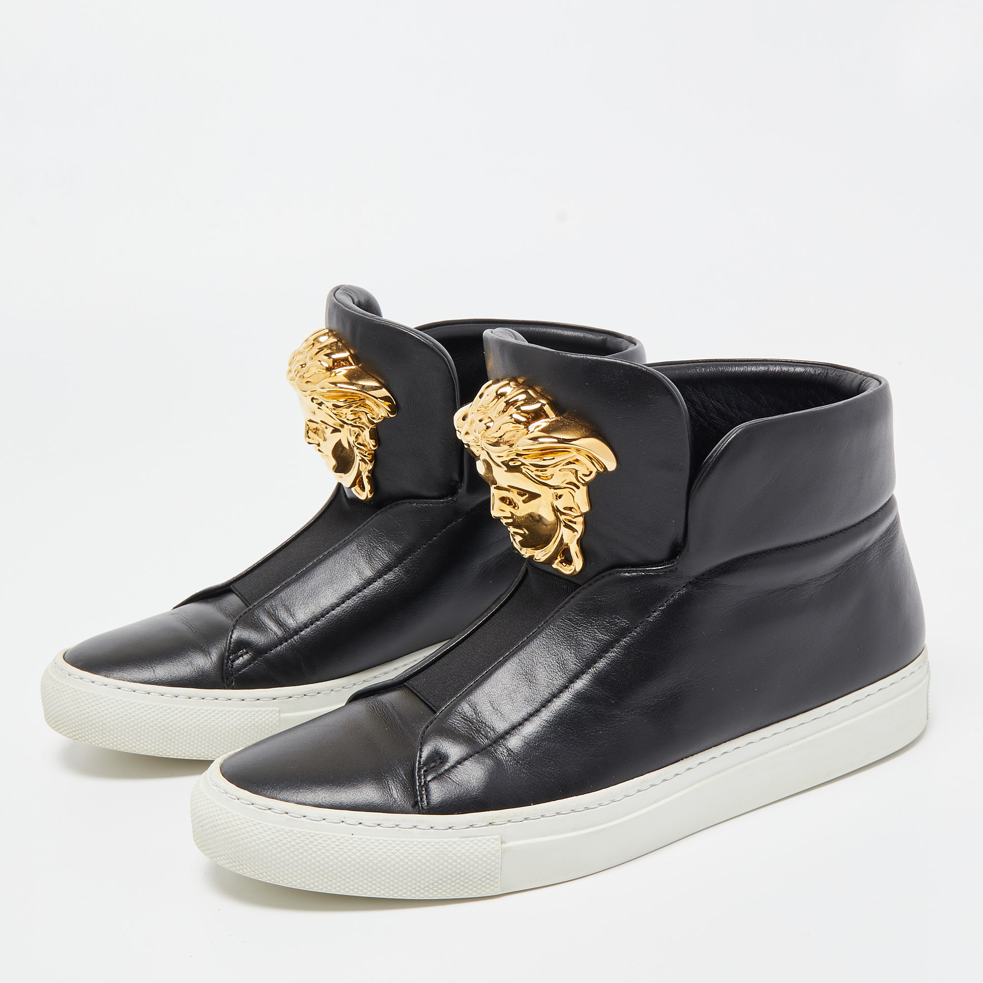 

Versace Black Leather Medusa High Top Sneakers Size