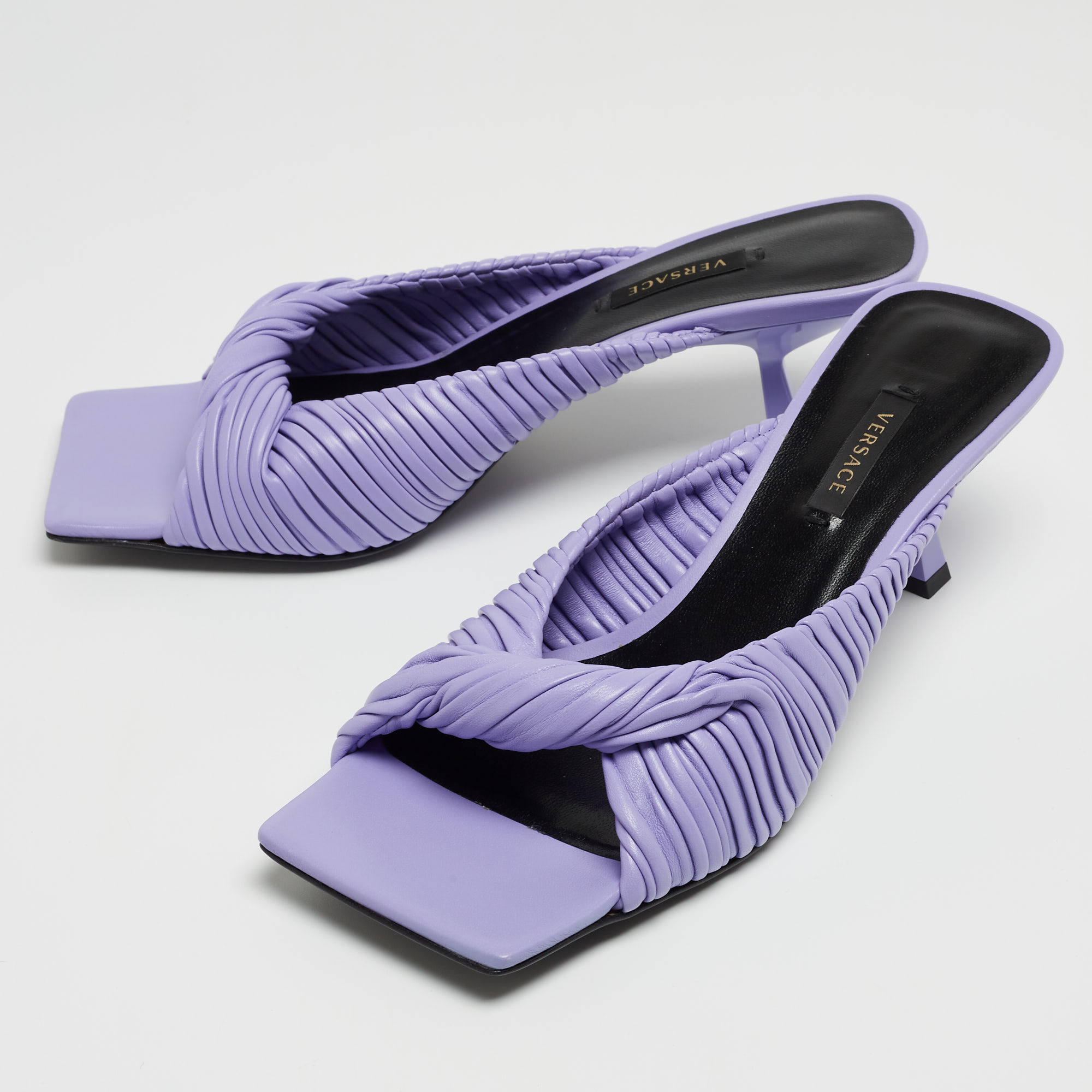 

Versace Lavender Pleated Leather Plisse Slide Sandals Size, Purple