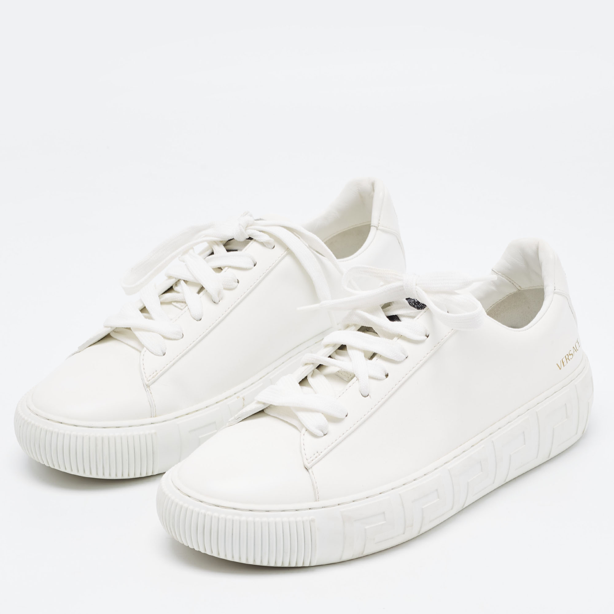 

Versace White Leather Lace Up Sneakers Size