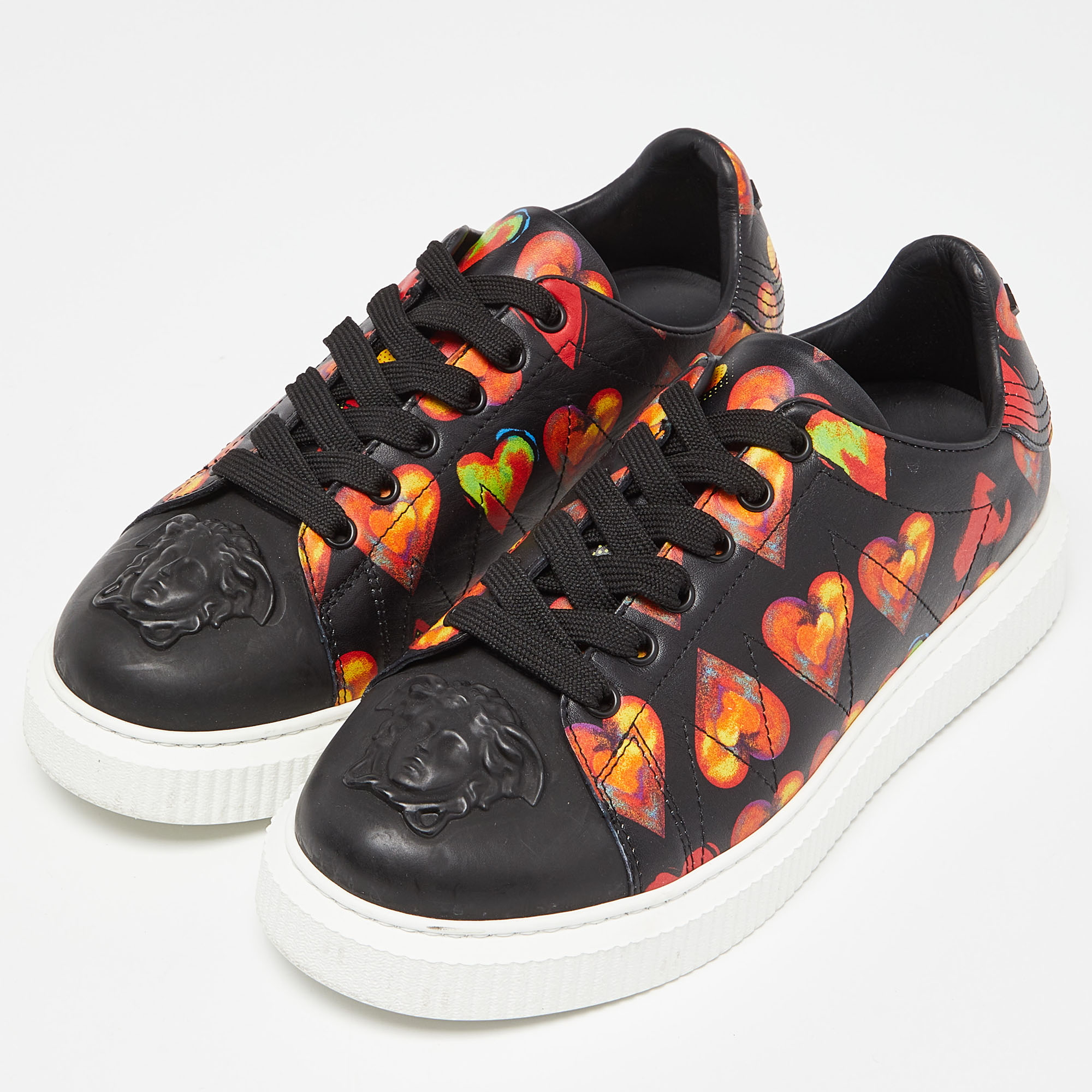 

Versace Black Heart Printed Leather Medusa Sneakers Size