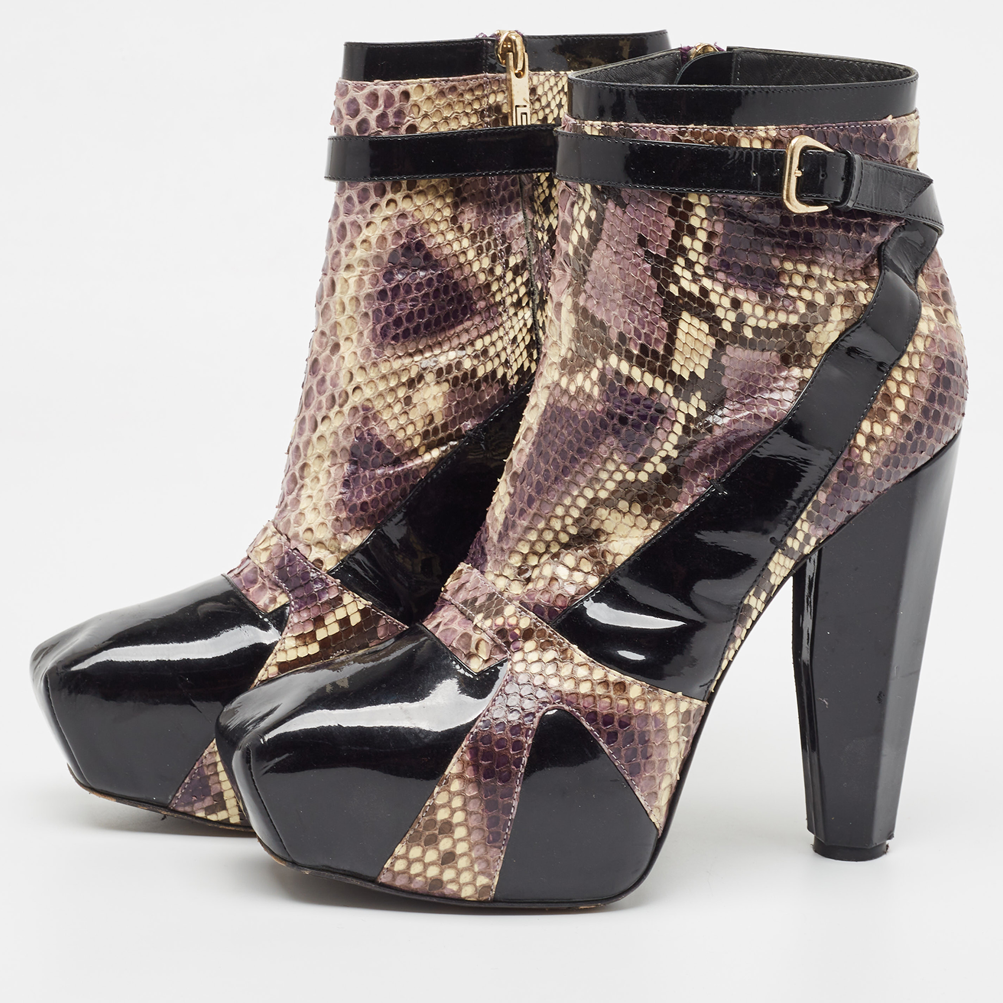 

Versace Multicolor Python and Patent Medusa Ankle Boots Size