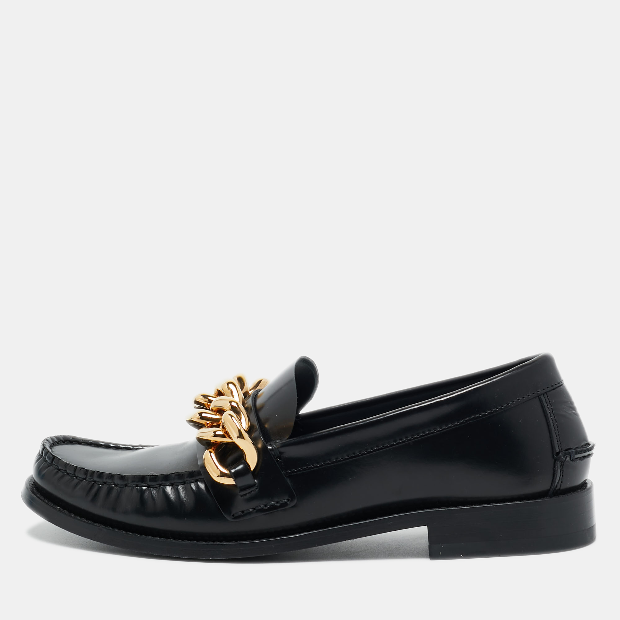

Versace Black Leather Chain Loafers Szie