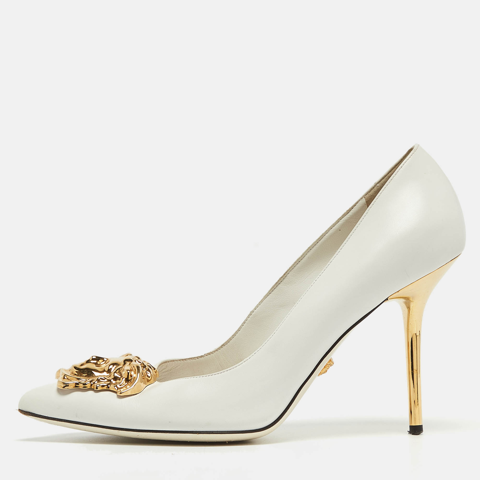 

Versace White Leather Palazzo Pointed Toe Pumps Size