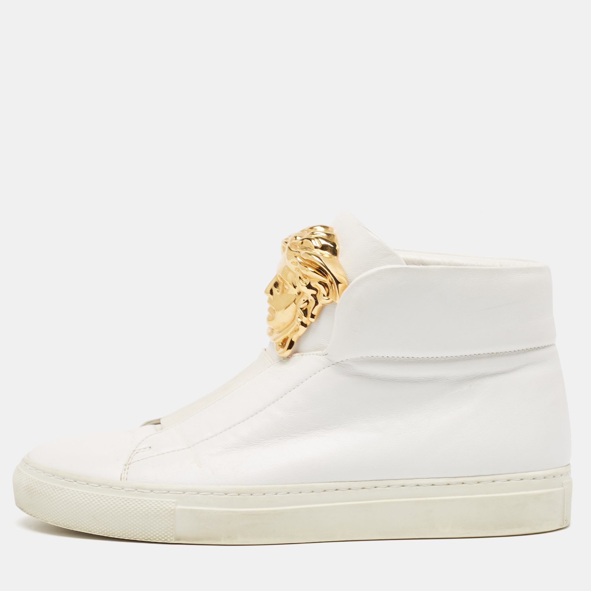 

Versace White Leather Palazzo High Top Sneakers Size