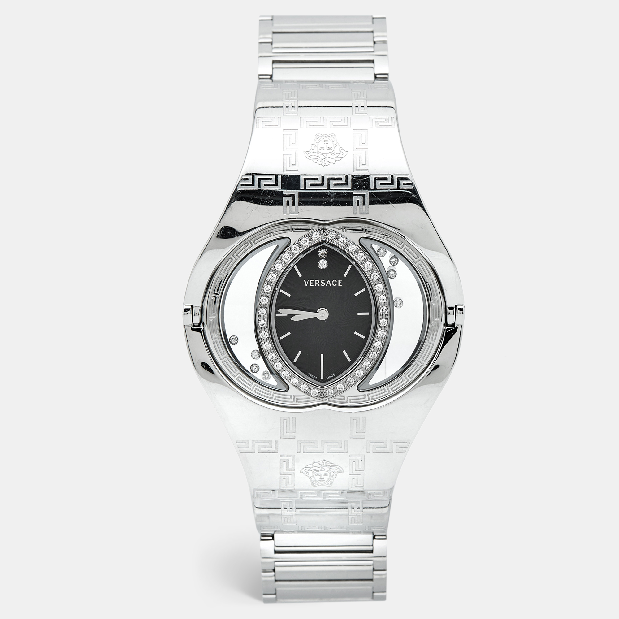 

Versace Black Stainless Steel Diamonds Eclissi, Silver