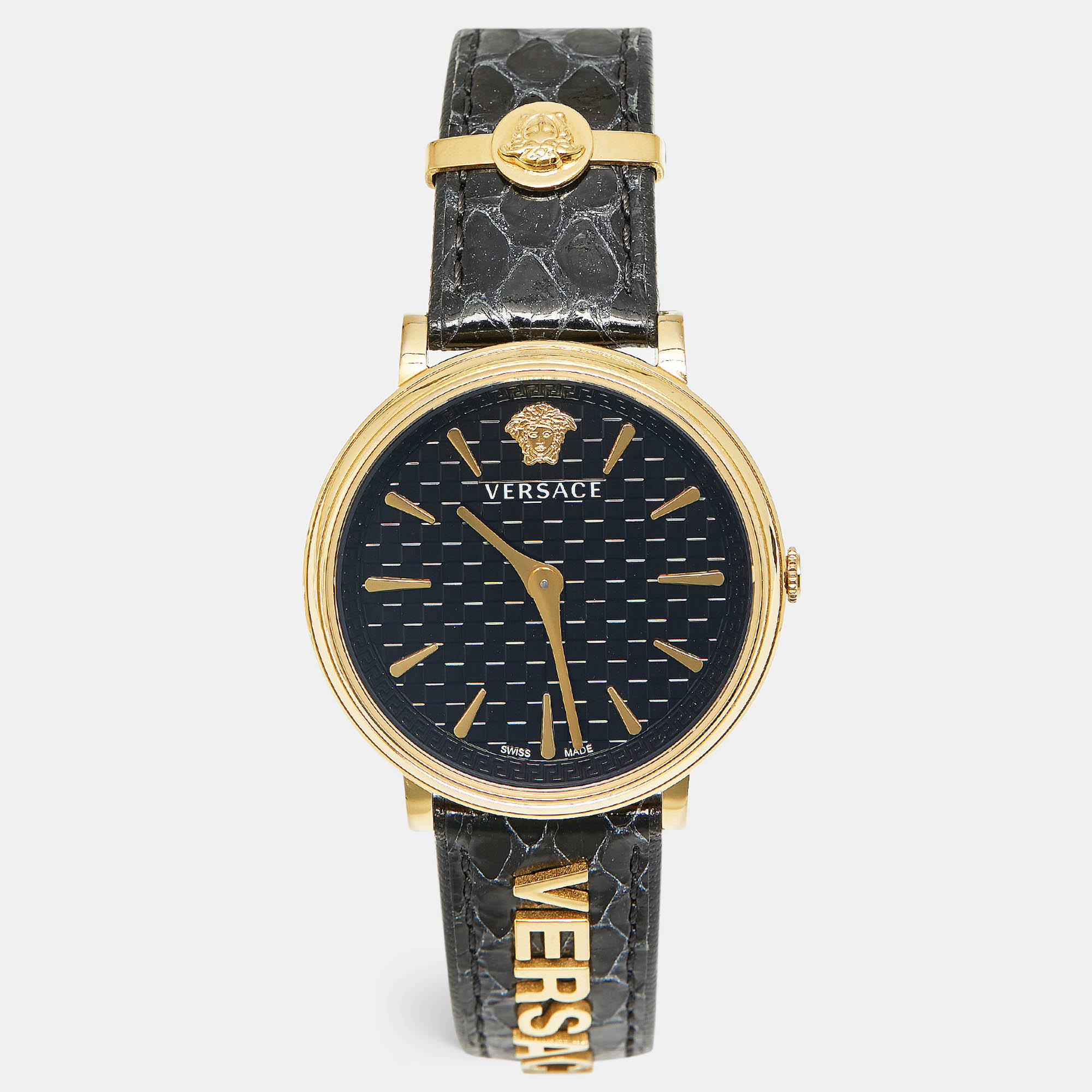

Versace V-Circle VE8101022 Black Dial Gold Tone Stainless Steel Leather Women's Wristwatch