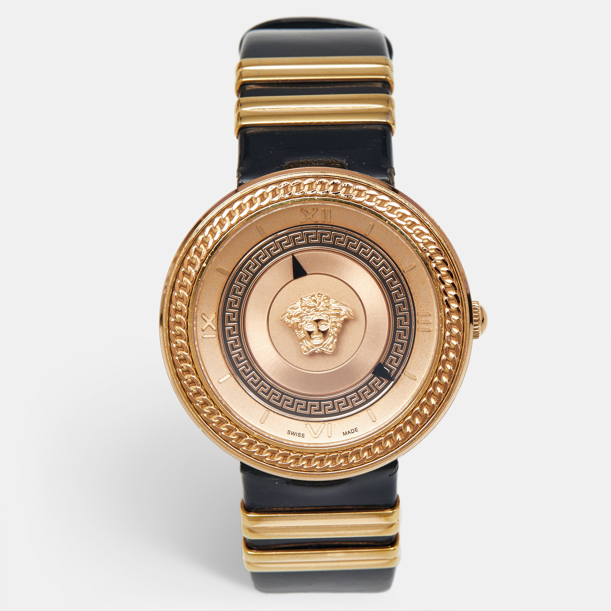 

Versace V-Metal VLC030014 Champagne Dial Black Patent Leather Women's Wristwatch