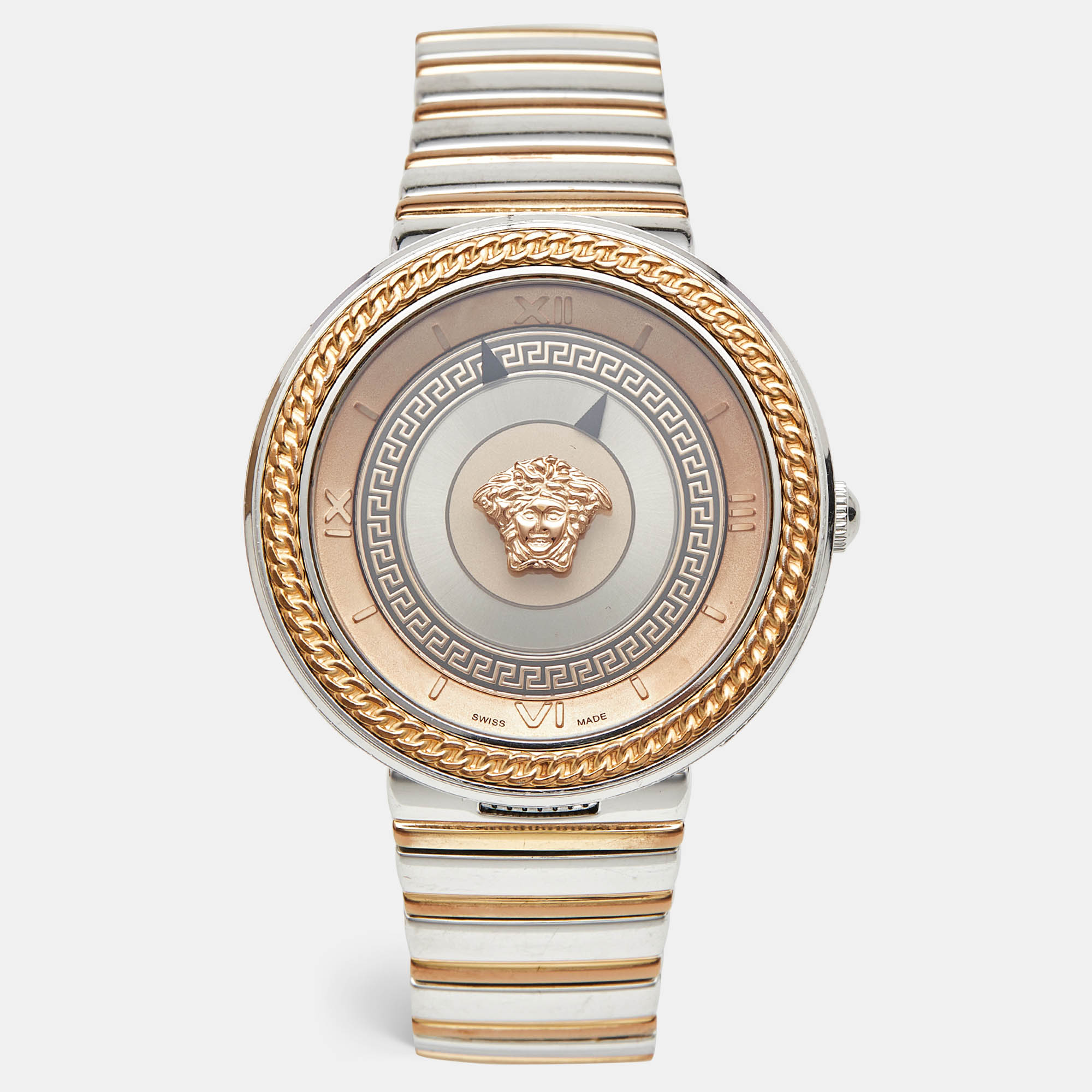 

Versace V-Metal Icon VLC080014 Champagne Dial Two Tone Stainless Steel Women's Wristwatch, Metallic