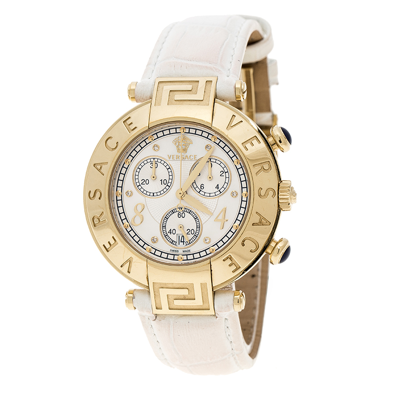 Versace White Mother of Pearl Gold Plated Steel Aion 68C Women's Wristwatch 40 mm