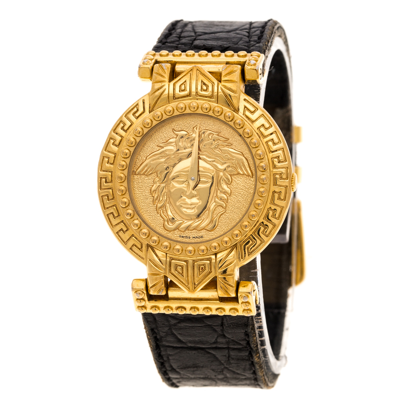Gianni Versace Signature Medusa Gold Plated Leather Women's Wristwatch
