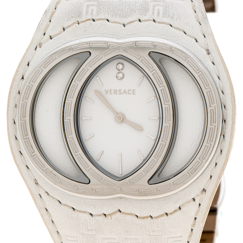 Pre-owned Versace White Stainless Steel Eclissi 74q Women's Wristwatch 39 Mm
