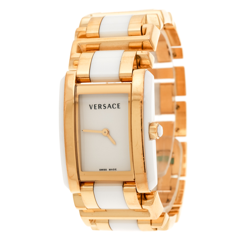 Pre Owned Versace White Ceramic Gold Stainless Steel Era 70Q Women's Wristwatch 24 mm