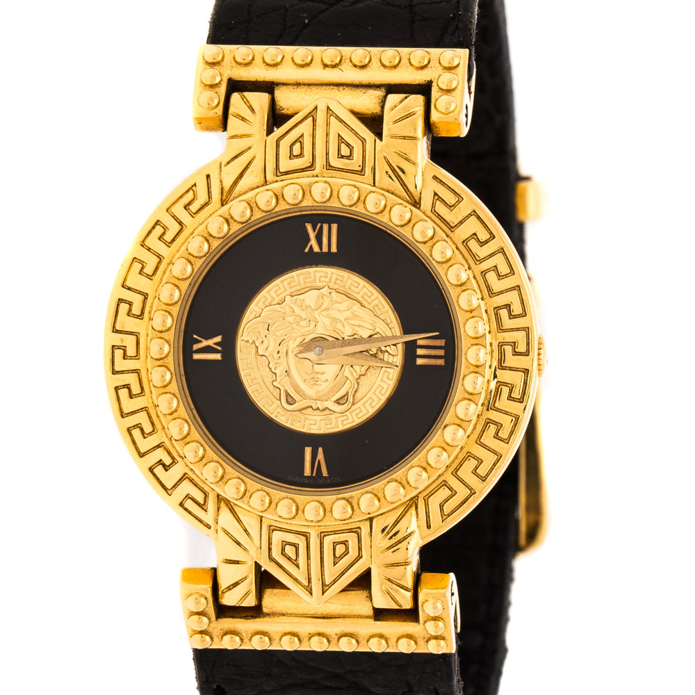 Gianni Versace Signature Medusa Gold Plated Leather Women's Wristwatch 30MM