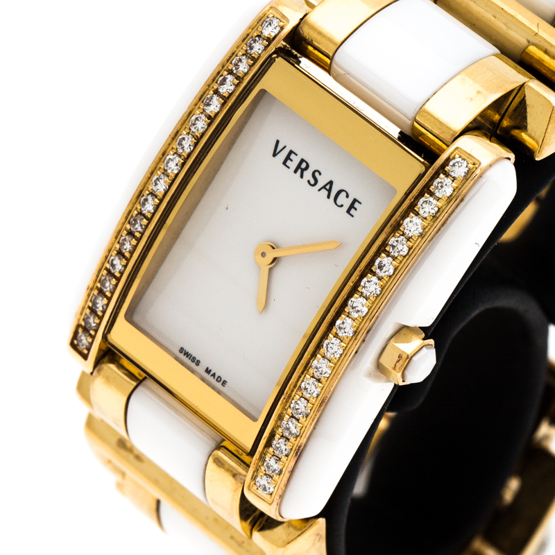 

Versace White Ceramic Gold Stainless Steel Diamonds Era