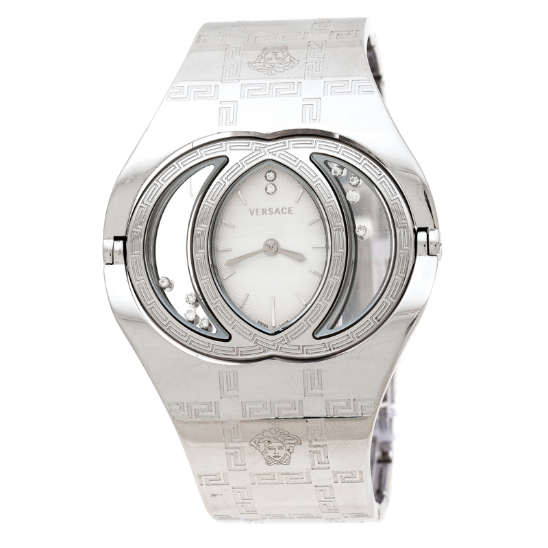 Versace Silver Stainless Steel Diamonds Eclissi 83Q Women's Wristwatch 39 mm