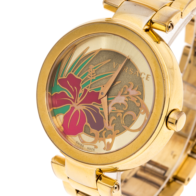 

Versace Gold Plated Stainless Steel Mystique Hibiscus Women's Wristwatch