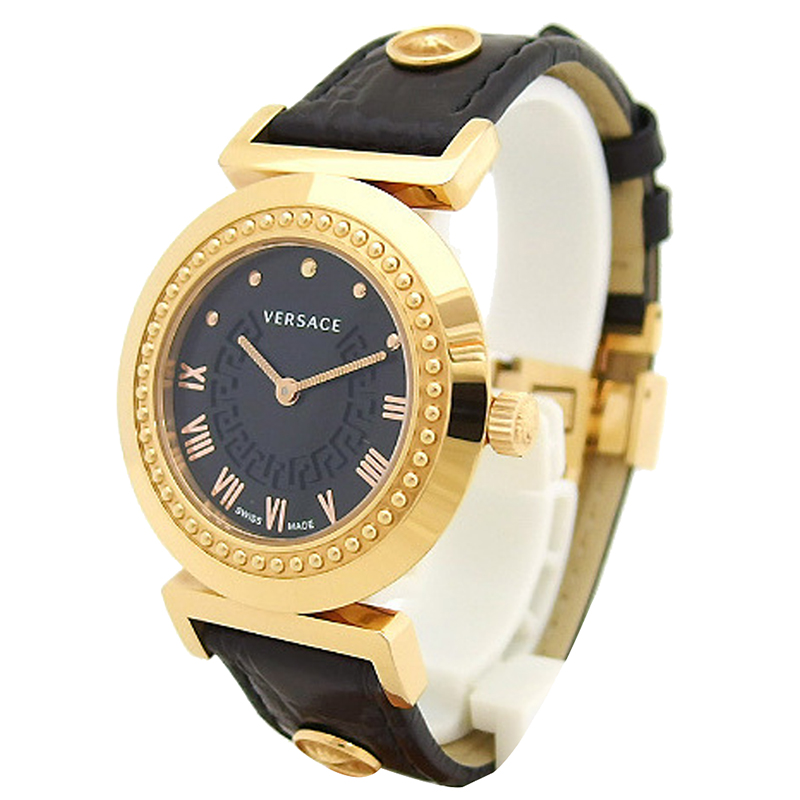 

Versace Black Gold Stainless Steel and Embossed Leather P5Q Women's Wristwatch