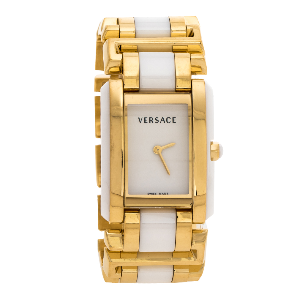 Versace White Ceramic Gold Stainless Steel Era 70Q Women's Wristwatch 24 mm