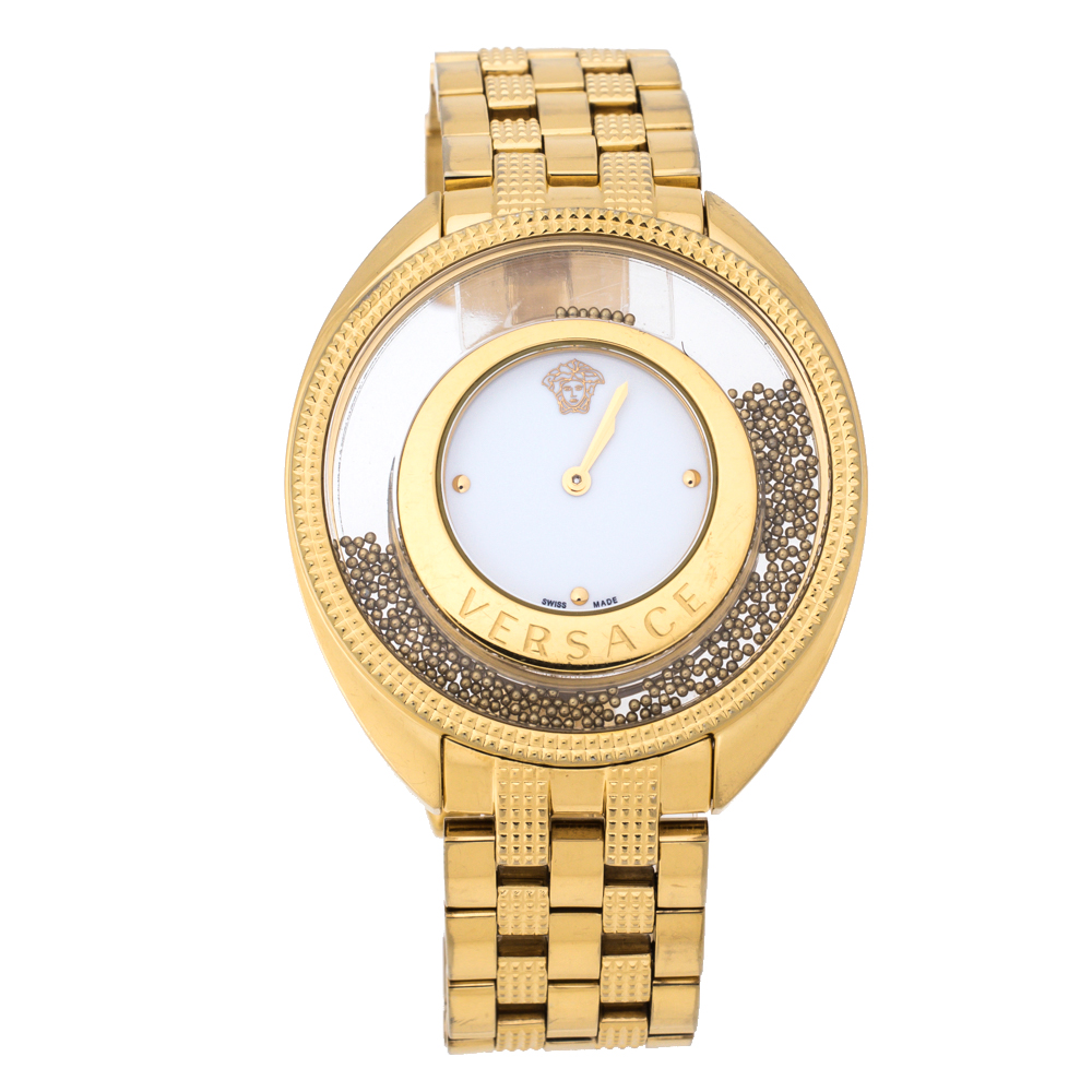 Pre-owned Versace White Gold Tone Stainless Steel Destiny Spirit 86q Women's Wristwatch 39 Mm