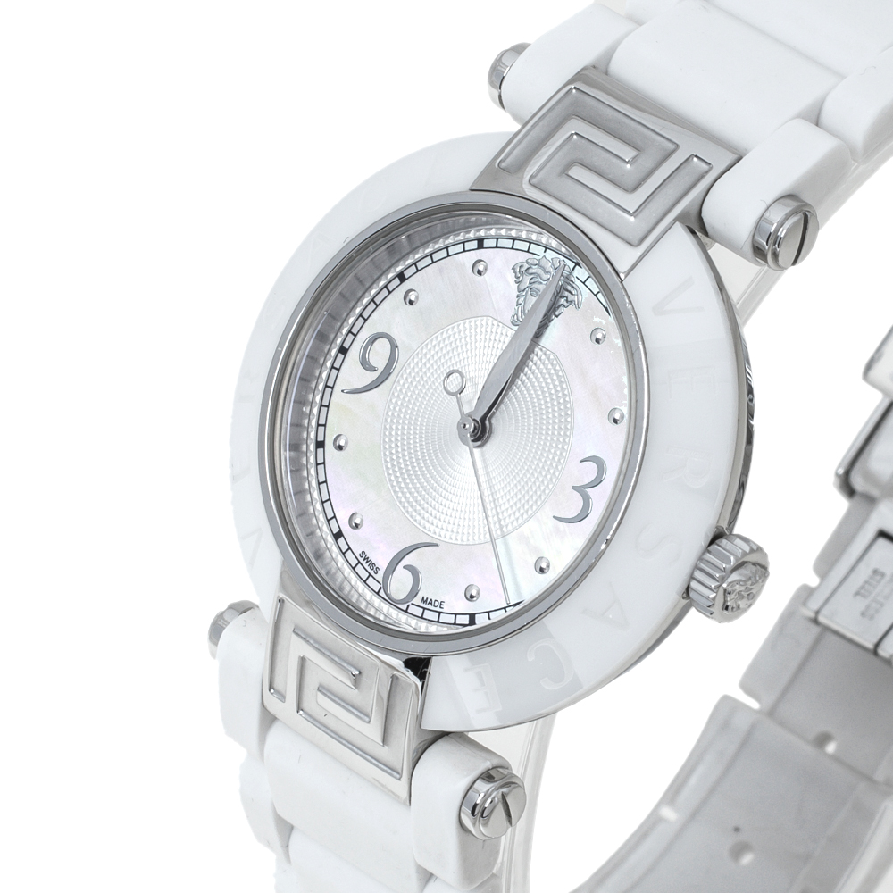 

Versace White Mother Of Pearl White Ceramic Stainless Steel Rubber Reve