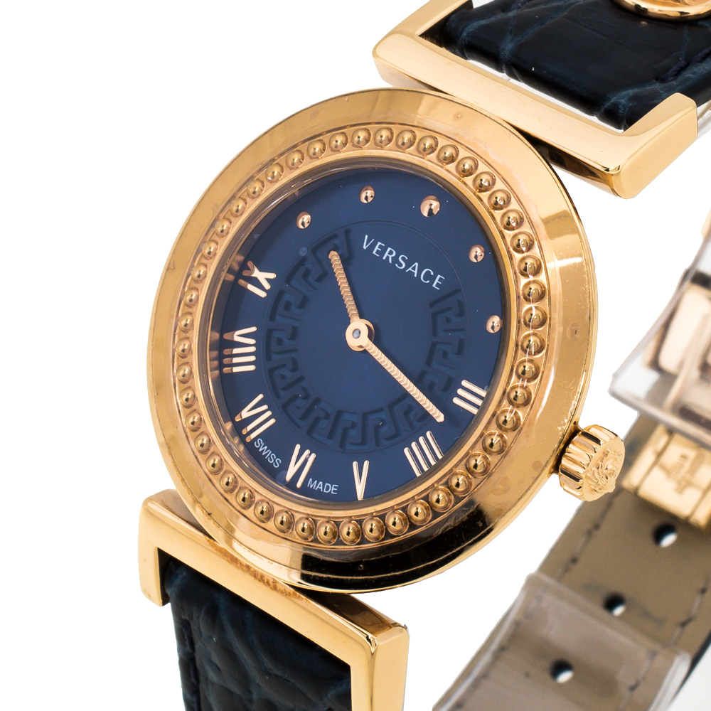 

Versace Blue Gold Plated Stainless Steel Vanity P5Q Quartz Women's Wristwatch