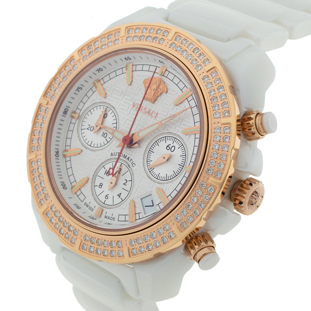 

Versace White Ceramic Rose Gold Plated Stainless Steel Diamond DV One