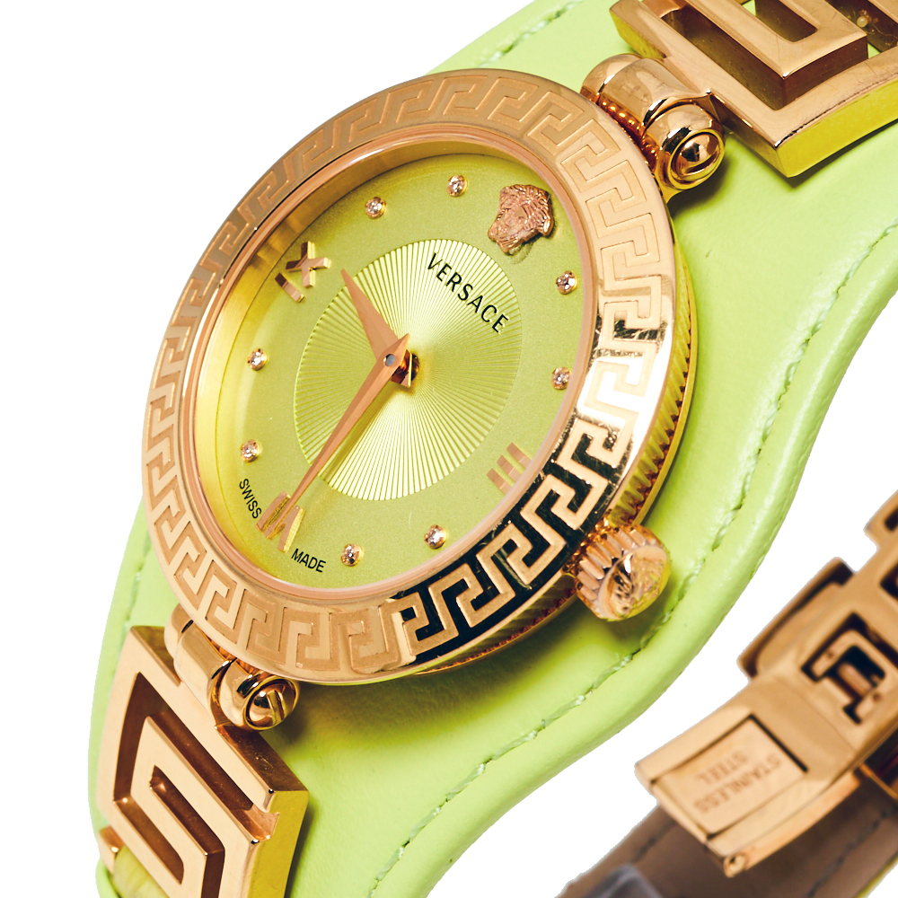 

Versace Yellow Green Rose Gold Plated Stainless Steel V Signature VLA070014 Women's Wristwatch