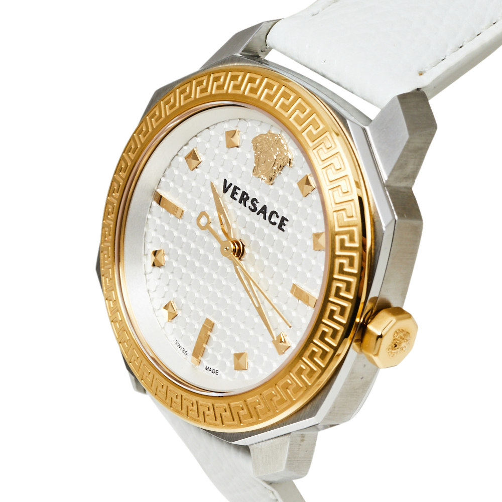 

Versace White Two-Tone Stainless Steel Leather Dylos VQD020015 Women's Wristwatch