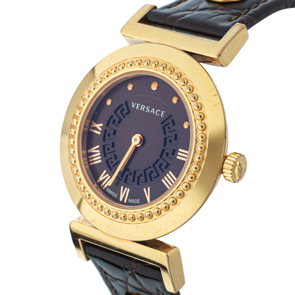 

Versace Brown Gold Plated Stainless Steel & Leather Vanity P5Q Women's Wristwatch