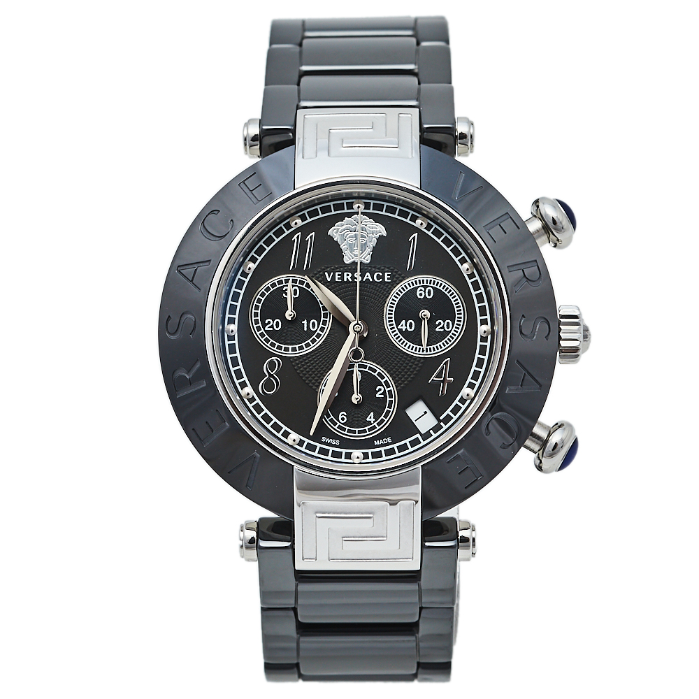 Pre-owned Versace Black Ceramic & Stainless Steel Reve 95c Women's Wristwatch 40 Mm